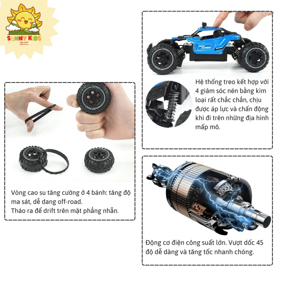 Xe Đồ chơi Điều khiển từ xa Climbing Car, Vỏ ốp Hợp Kim siêu bền, đèn chiếu sáng, 2.4GHz, phạm vi 35m, 1:16 - Sunny Kids