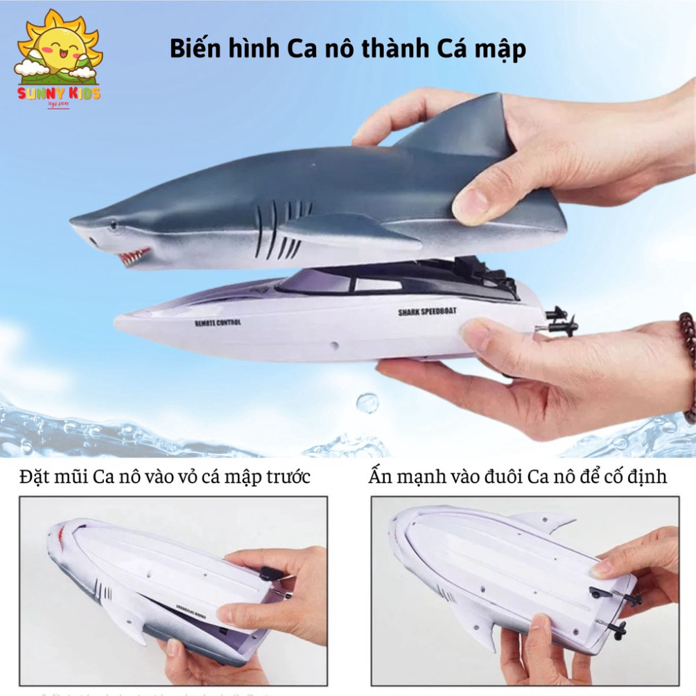 Đồ chơi Cano điều khiển từ xa JJRC RH705, Thiết kế 2 trong 1, Ca nô kèm vỏ Cá Mập độc lạ, PIN sạc, 2.4GHz - Sunny Kids