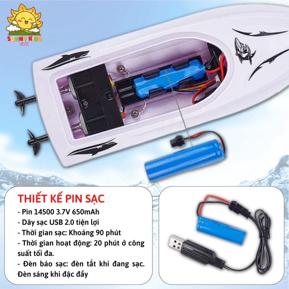 Đồ chơi Cano điều khiển từ xa JJRC RH705, Thiết kế 2 trong 1, Ca nô kèm vỏ Cá Mập độc lạ, PIN sạc, 2.4GHz - Sunny Kids