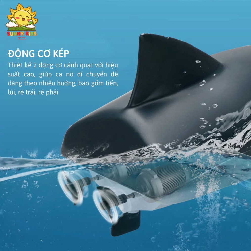 Đồ chơi Cano điều khiển từ xa JJRC RH705, Thiết kế 2 trong 1, Ca nô kèm vỏ Cá Mập độc lạ, PIN sạc, 2.4GHz - Sunny Kids