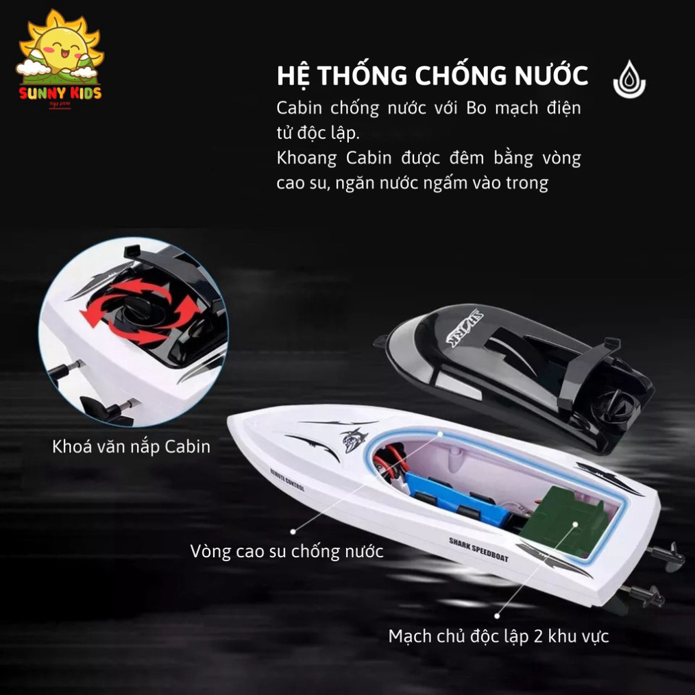 Đồ chơi Cano điều khiển từ xa JJRC RH705, Thiết kế 2 trong 1, Ca nô kèm vỏ Cá Mập độc lạ, PIN sạc, 2.4GHz - Sunny Kids