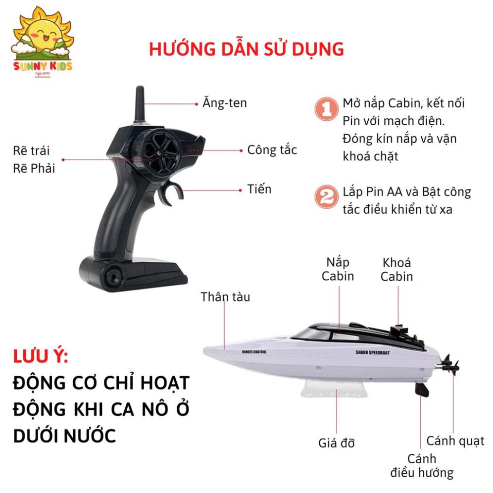 Đồ chơi Cano điều khiển từ xa JJRC RH705, Thiết kế 2 trong 1, Ca nô kèm vỏ Cá Mập độc lạ, PIN sạc, 2.4GHz - Sunny Kids