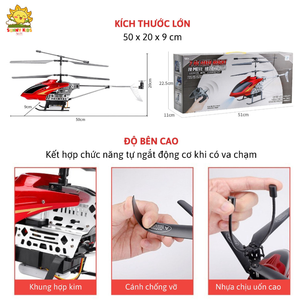Máy bay Trực Thăng Điều khiển từ xa cỡ lớn L602, dài 45cm, nhiều chức năng thông minh, khung hợp kim - Sunny Kids