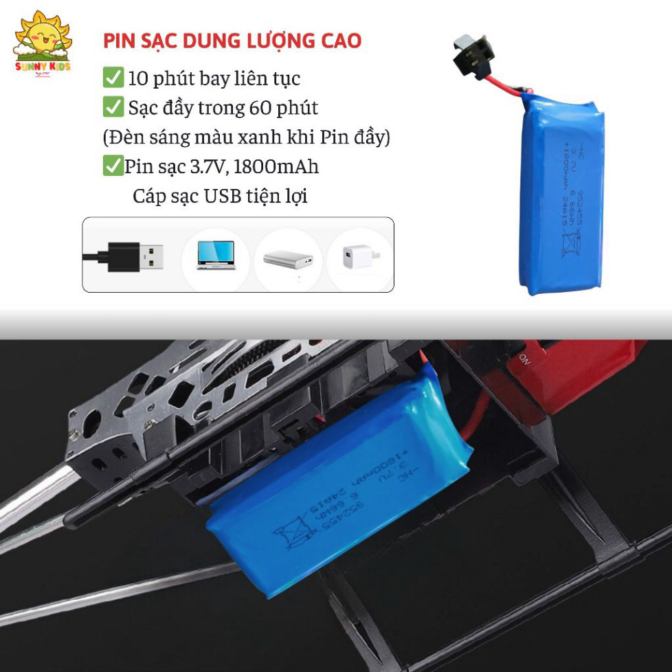 Máy bay Trực Thăng Điều khiển từ xa cỡ lớn L602, dài 45cm, nhiều chức năng thông minh, khung hợp kim - Sunny Kids