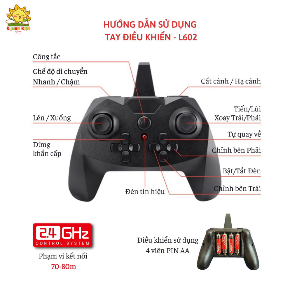 Máy bay Trực Thăng Điều khiển từ xa cỡ lớn L602, dài 45cm, nhiều chức năng thông minh, khung hợp kim - Sunny Kids