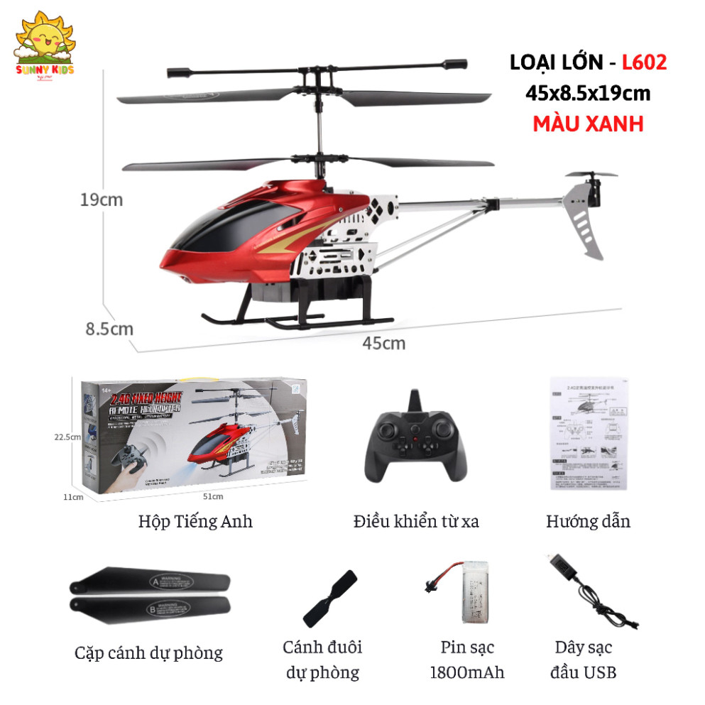Máy bay Trực Thăng Điều khiển từ xa cỡ lớn L602, dài 45cm, nhiều chức năng thông minh, khung hợp kim - Sunny Kids