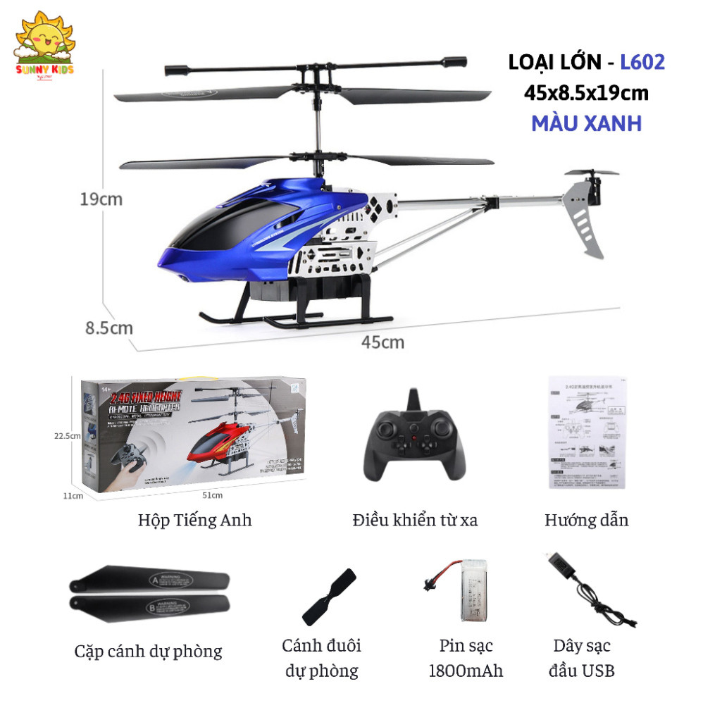 Máy bay Trực Thăng Điều khiển từ xa cỡ lớn L602, dài 45cm, nhiều chức năng thông minh, khung hợp kim - Sunny Kids