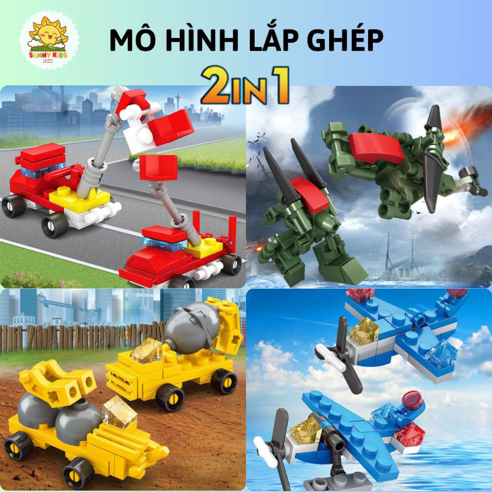 Đồ Chơi Lắp Ráp Hình Khối 2 IN 1, Kích Thước Nhỏ, Chi Tiết Chắc Chắn, Đồ Chơi Lắp Ghép Mô Hình Xe Ô Tô  - Sunny Kids