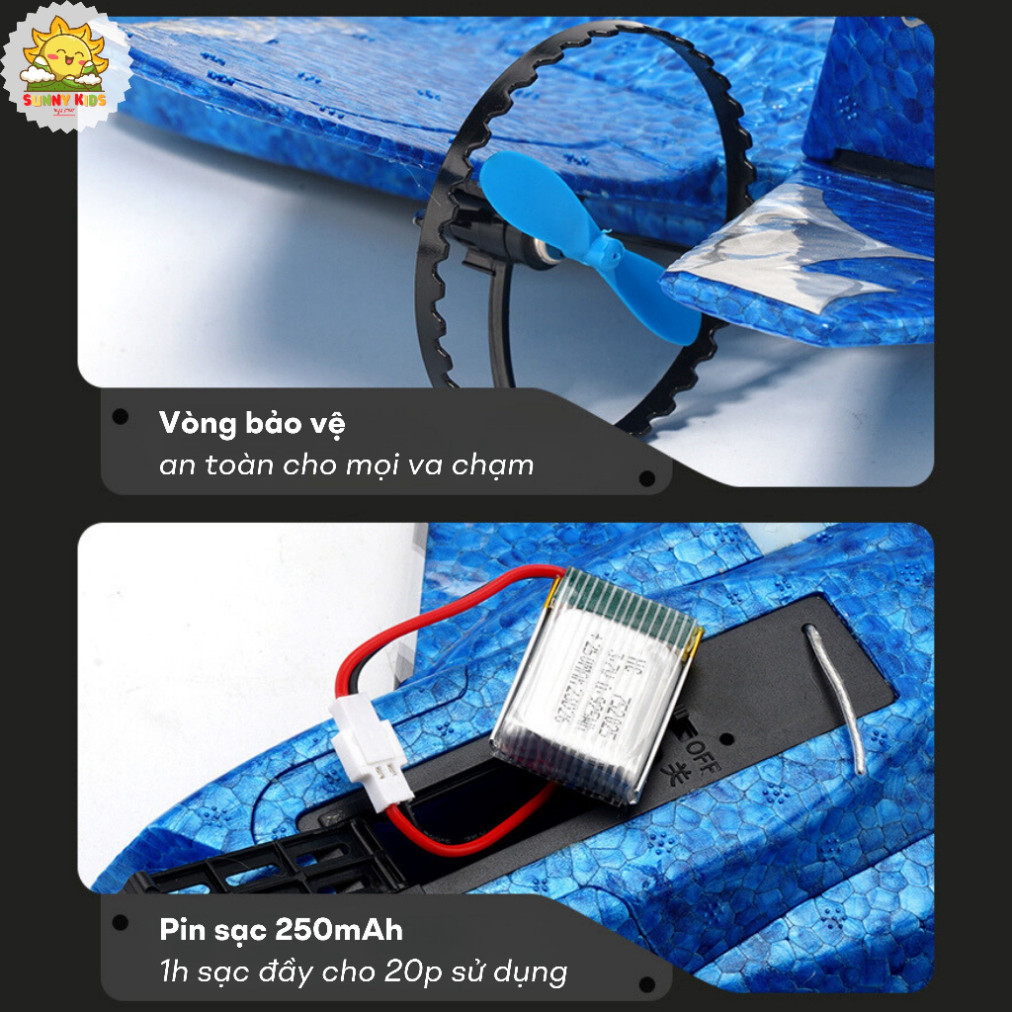 Máy bay chiến đấu F35 (HW39), Máy bay xốp điều khiển từ xa, Vòng bảo vệ cánh, Pin sạc, khoảng cách bay 100m - Sunny Kids