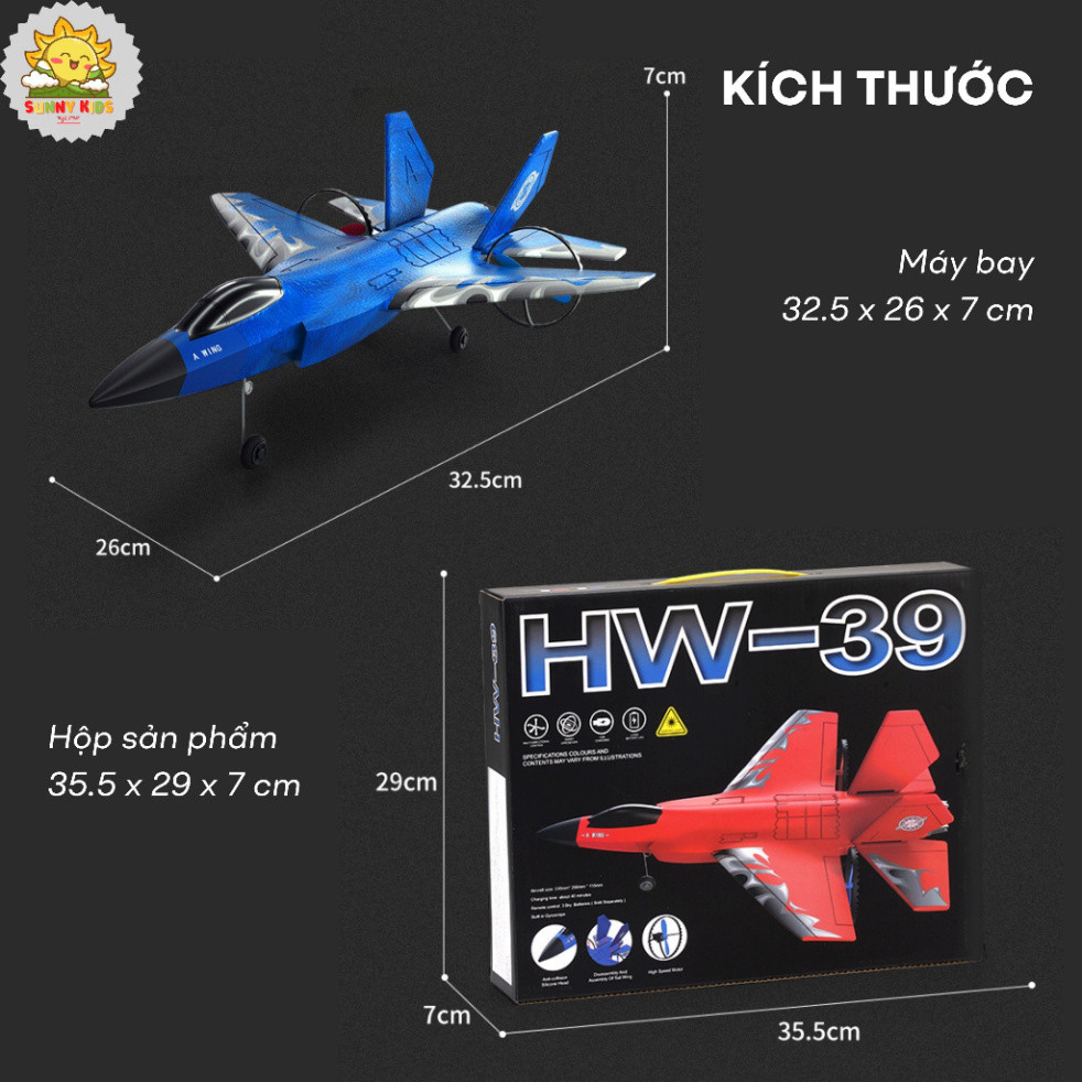 Máy bay chiến đấu F35 (HW39), Máy bay xốp điều khiển từ xa, Vòng bảo vệ cánh, Pin sạc, khoảng cách bay 100m - Sunny Kids