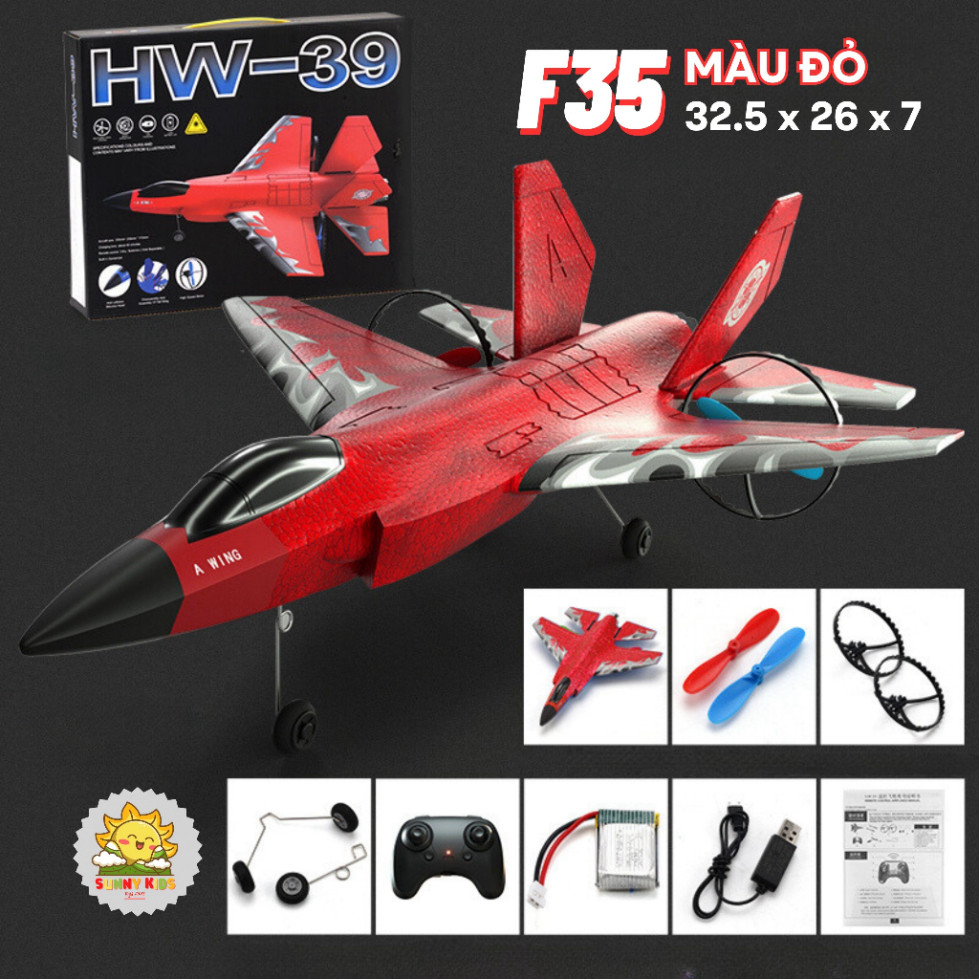 Máy bay chiến đấu F35 (HW39), Máy bay xốp điều khiển từ xa, Vòng bảo vệ cánh, Pin sạc, khoảng cách bay 100m - Sunny Kids