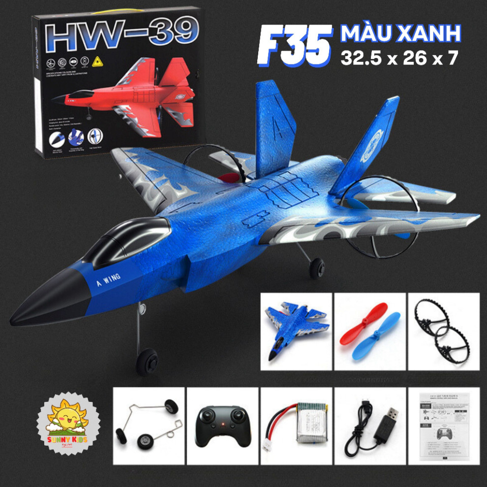 Máy bay chiến đấu F35 (HW39), Máy bay xốp điều khiển từ xa, Vòng bảo vệ cánh, Pin sạc, khoảng cách bay 100m - Sunny Kids
