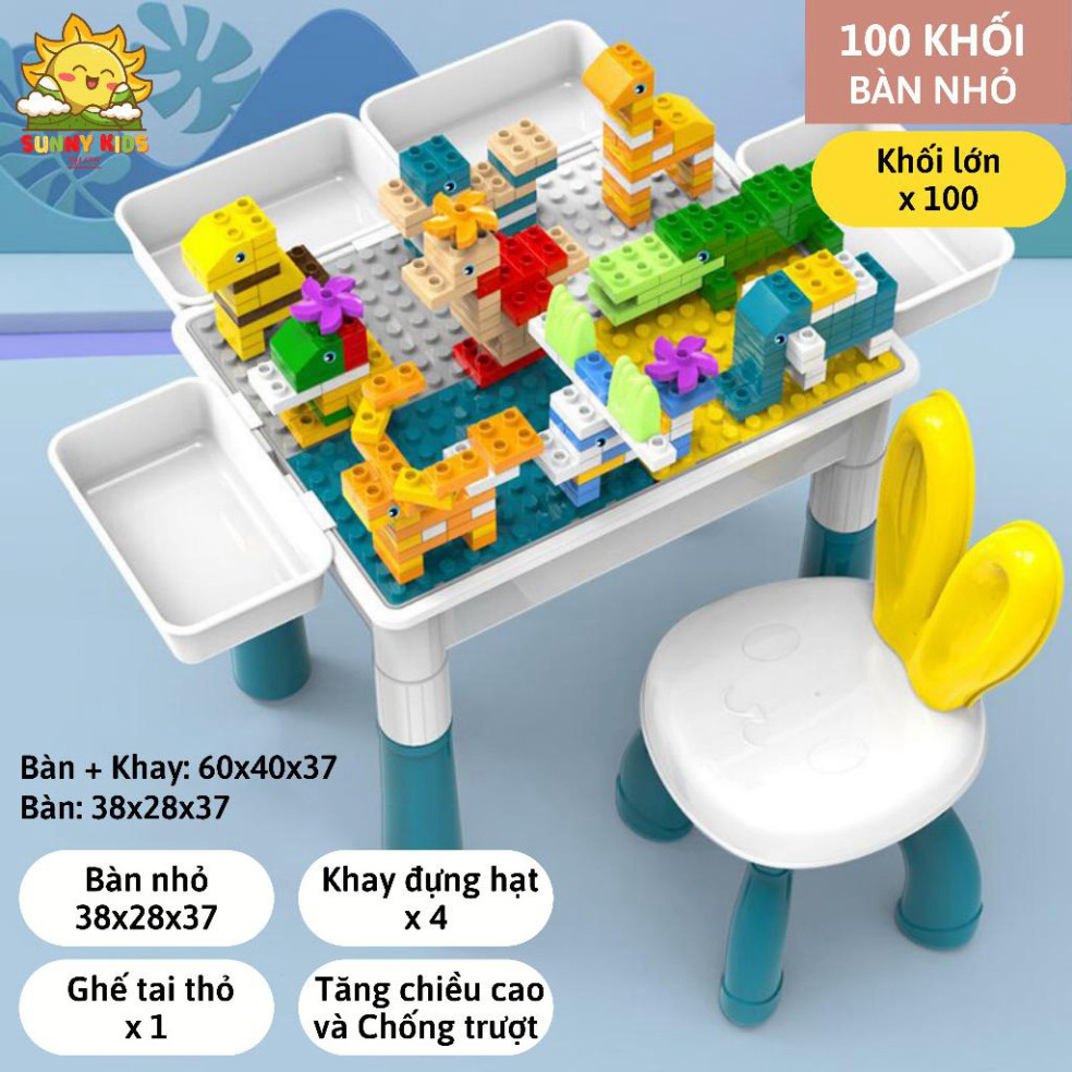 Bộ Bàn Lắp Ráp Đa Năng, Tặng Kèm Ghế Tai Thỏ, Kích Thước Lớn, Đồ Chơi Lắp Ghép Sáng Tạo Nhiều Chi Tiết - Sunny Kids