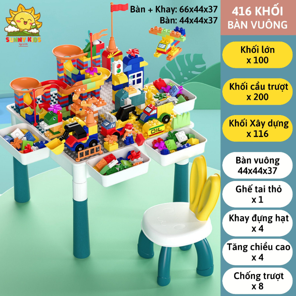 Bộ Bàn Lắp Ráp Đa Năng, Tặng Kèm Ghế Tai Thỏ, Kích Thước Lớn, Đồ Chơi Lắp Ghép Sáng Tạo Nhiều Chi Tiết - Sunny Kids
