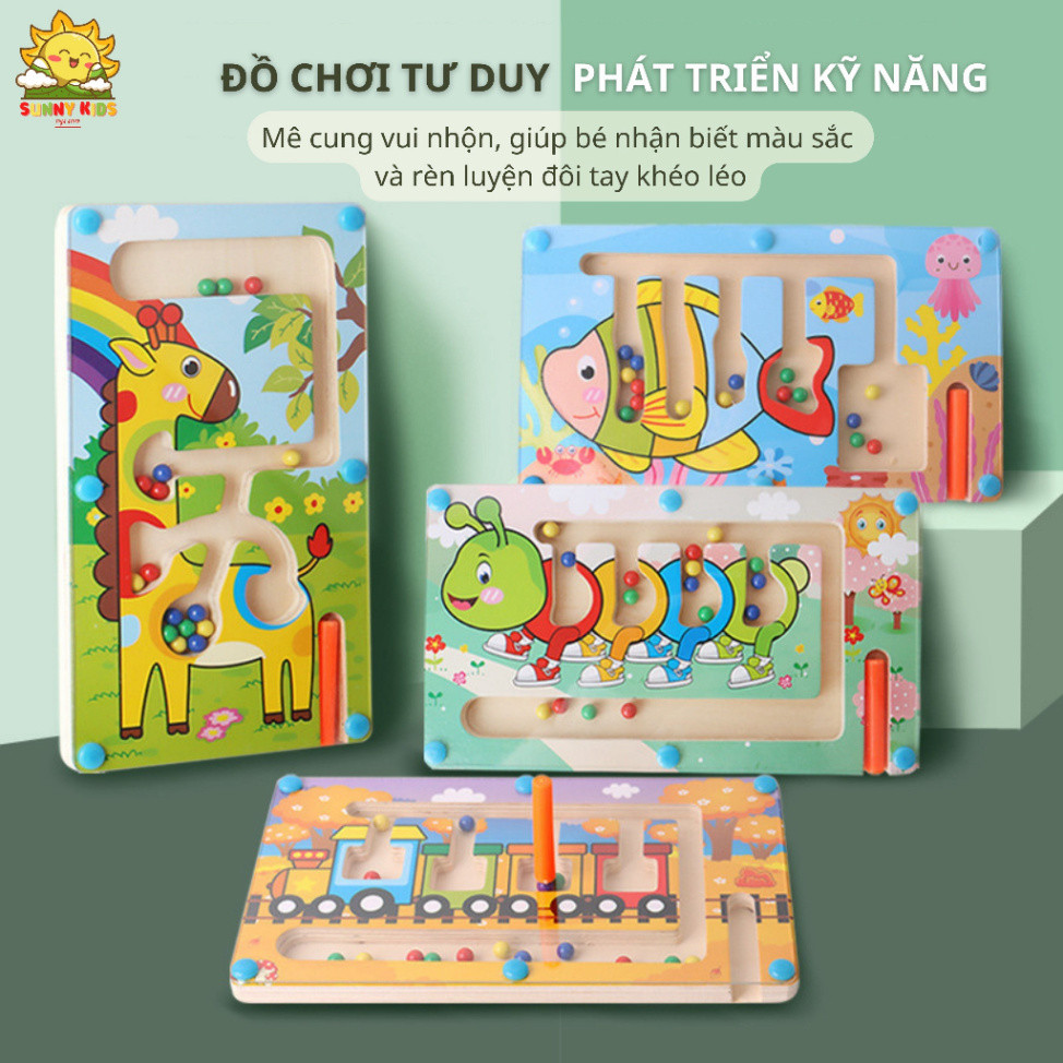 Đồ Chơi Mê Cung Bằng Gỗ, Di Chuyển Bi Giúp Bé Nhận Diện Màu Sắc Và Khéo Léo Hơn, Đồ Chơi Montessori Cho Bé - Sunny Kids