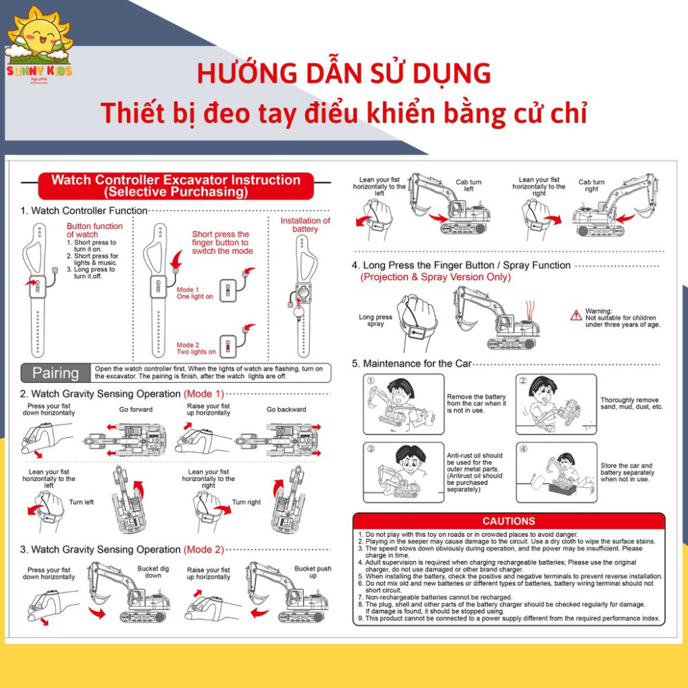 Máy xúc Điều khiển từ xa Cao cấp JJRC Q119, 12 Kênh, Dài 42cm, Phun Khói, Chiếu Hình, Điều khiển cử chỉ - Sunny Kids