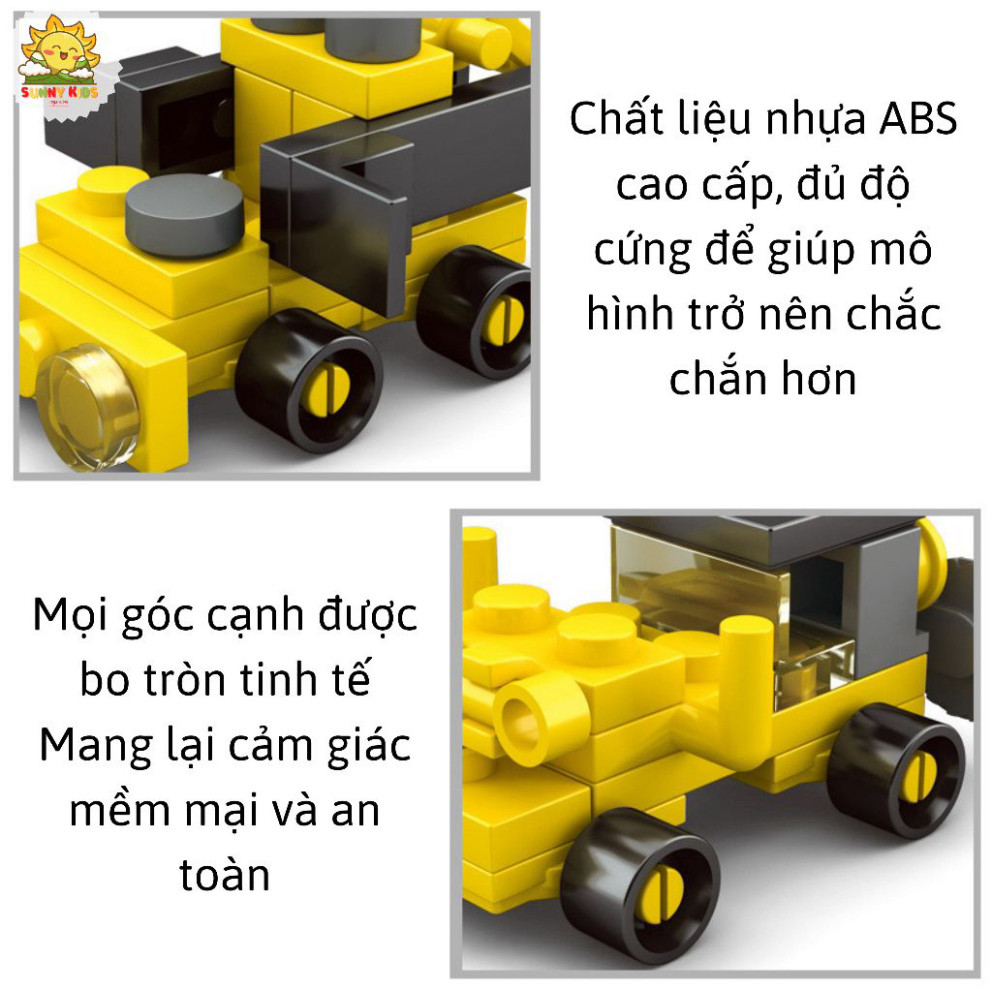 Đồ chơi lắp ráp mô hình xe Công Trường, 2 IN 1, chi tiết chắc chắn, đa dạng 16 mẫu xe mô hình đồ chơi - Sunny Kids