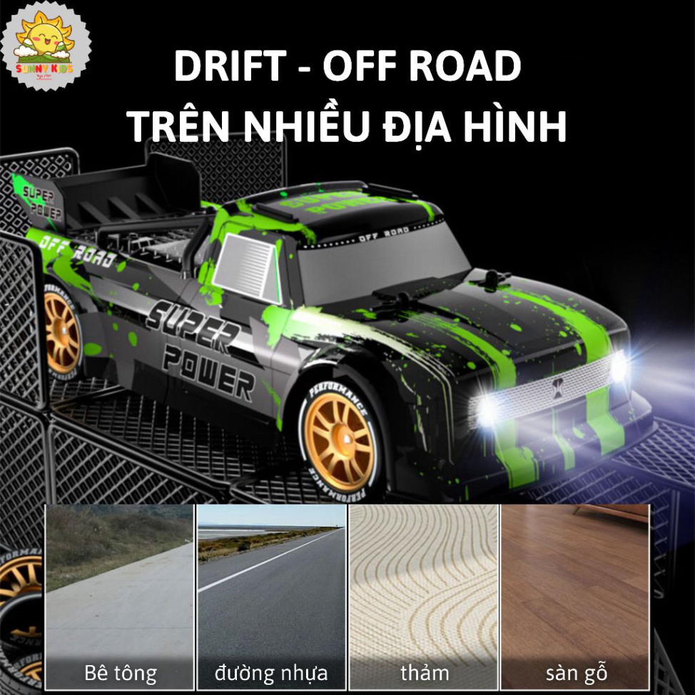 Xe Đua Q123 Tốc Độ Cao, Dẫn Động 2 Cầu Mạnh Mẽ, Điều Khiển Từ Xa 2.4GHz, 2 Bộ Bánh Driff Chuyên Nghiệp - Sunny Kids