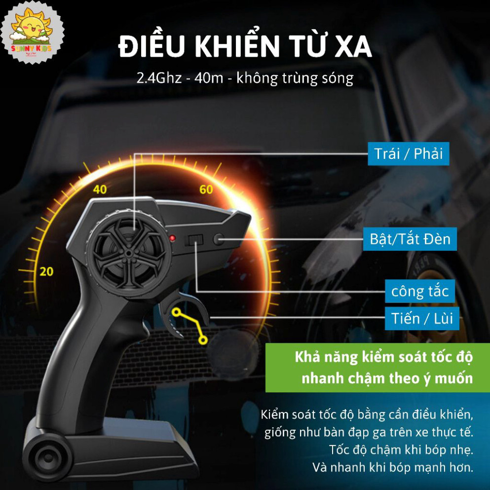 Xe Đua Q123 Tốc Độ Cao, Dẫn Động 2 Cầu Mạnh Mẽ, Điều Khiển Từ Xa 2.4GHz, 2 Bộ Bánh Driff Chuyên Nghiệp - Sunny Kids