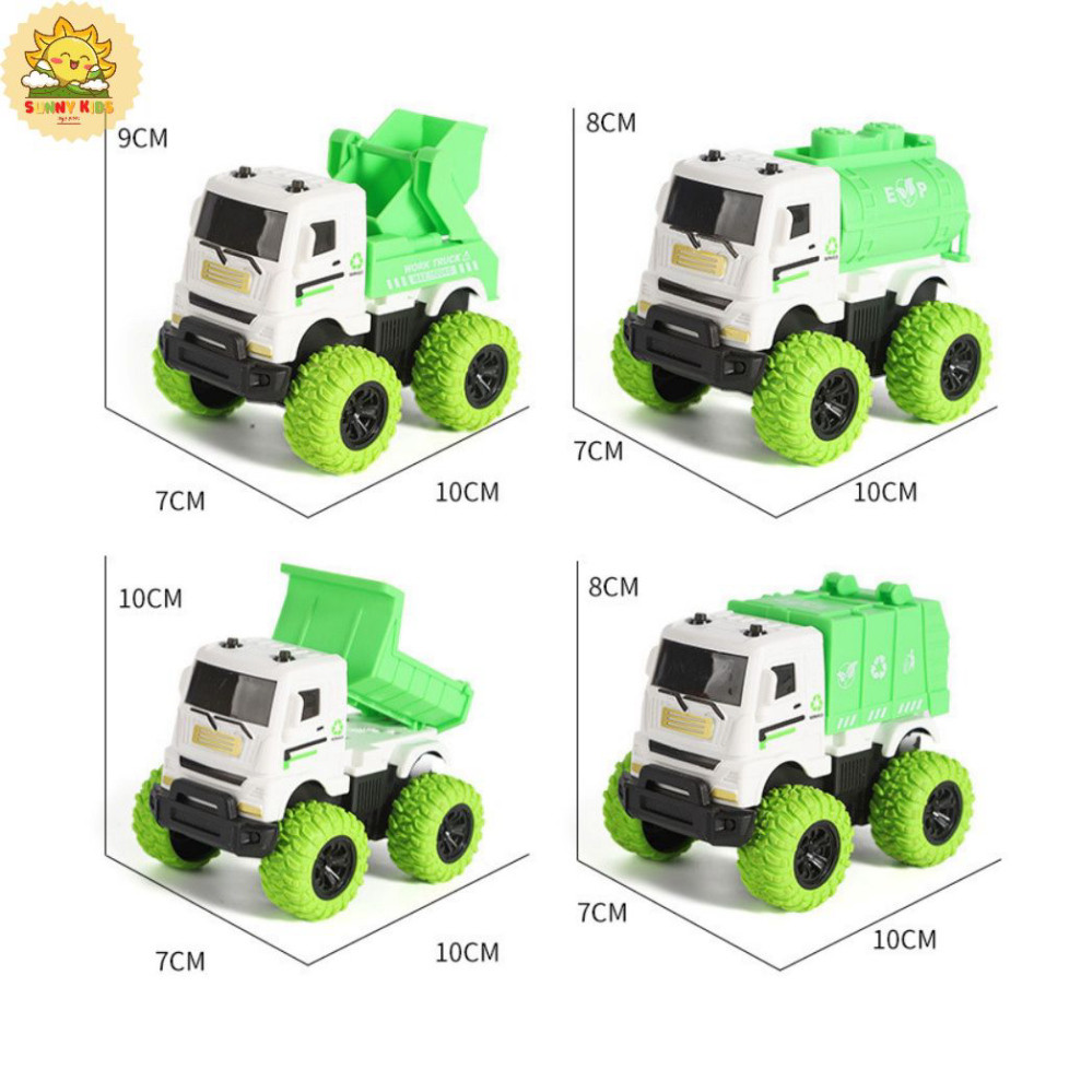 Xe rác đồ chơi, bánh xe lớn bằng cao su, Bộ xe ô tô đồ chơi cho bé có 4 loại cho bé khám phá về môi trường - Sunny Kids