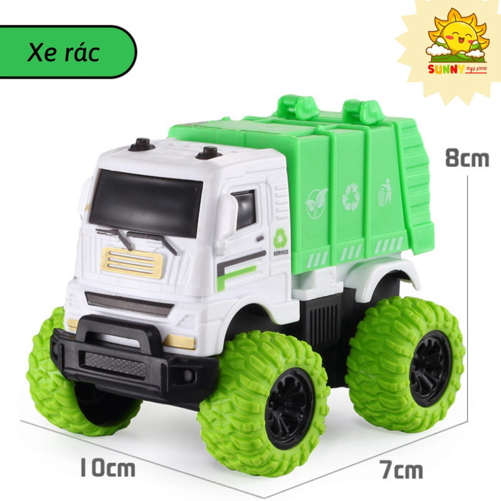 Xe rác đồ chơi, bánh xe lớn bằng cao su, Bộ xe ô tô đồ chơi cho bé có 4 loại cho bé khám phá về môi trường - Sunny Kids