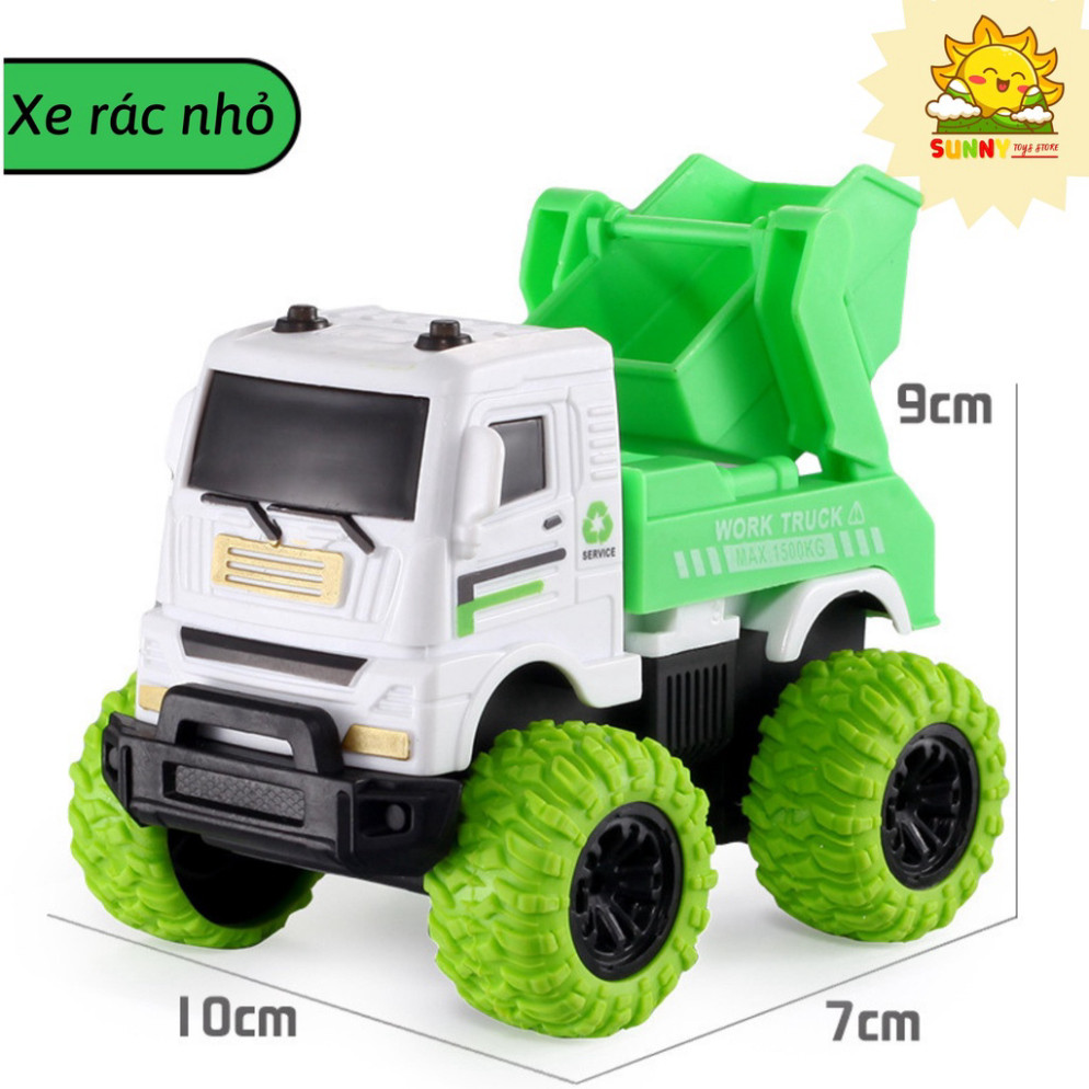 Xe rác đồ chơi, bánh xe lớn bằng cao su, Bộ xe ô tô đồ chơi cho bé có 4 loại cho bé khám phá về môi trường - Sunny Kids