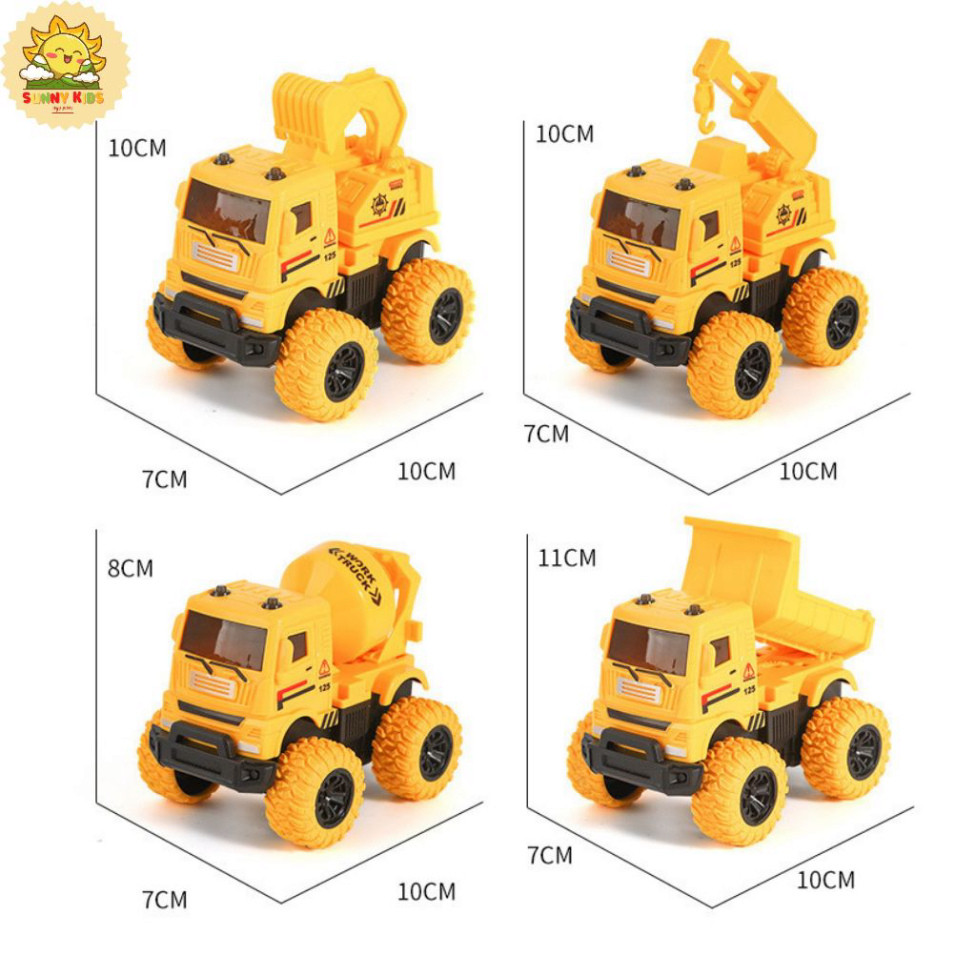 Xe ô tô đồ chơi chạy đà 1 cầu, chất nhựa tốt, an toàn, kích thước vừa tay 10x10cm, bánh cao su chống trượt - Sunny Kids