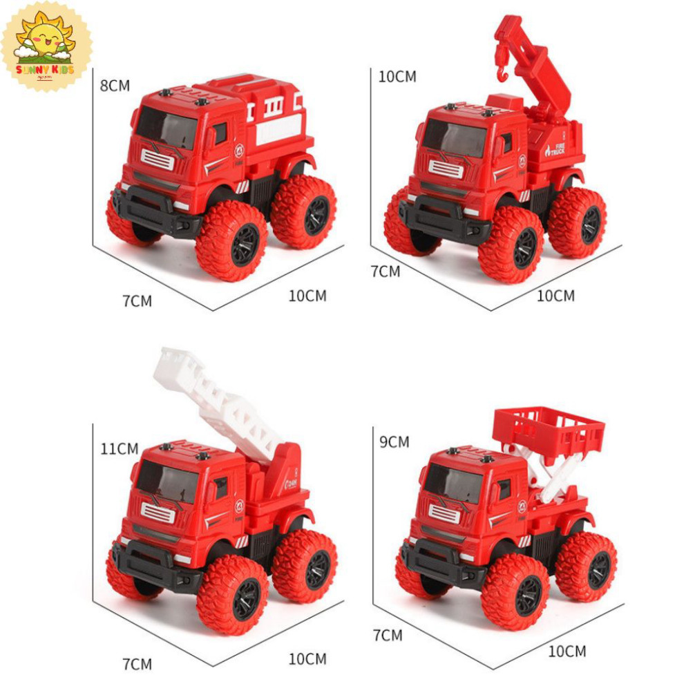Xe ô tô đồ chơi chạy đà 1 cầu, chất nhựa tốt, an toàn, kích thước vừa tay 10x10cm, bánh cao su chống trượt - Sunny Kids