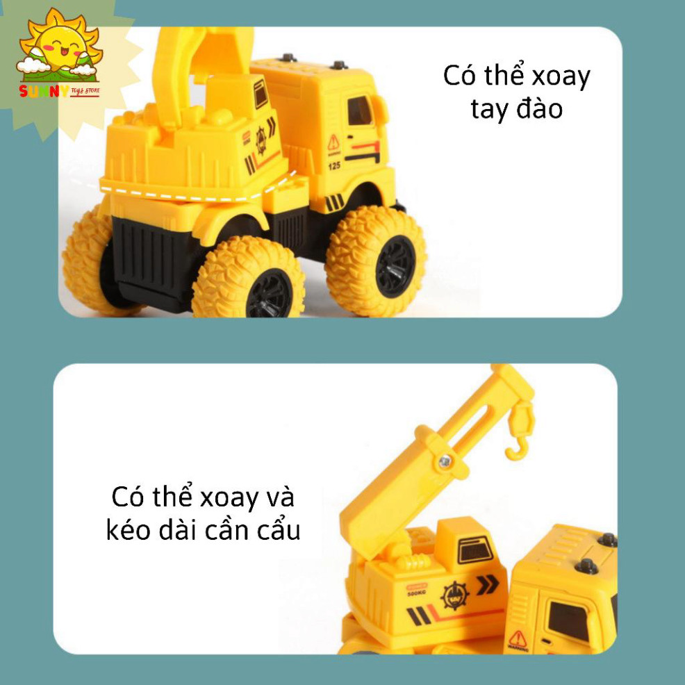 Xe ô tô đồ chơi chạy đà 1 cầu, chất nhựa tốt, an toàn, kích thước vừa tay 10x10cm, bánh cao su chống trượt - Sunny Kids