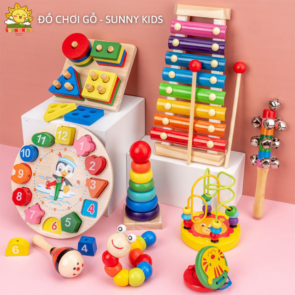 Combo Đồ Chơi Gỗ 7 Món, Bộ Đồ Chơi Gỗ Thông Minh Giúp Phát Triển Kỹ Năng Cho Bé, Chất Gỗ Tự Nhiên An Toàn - Sunny Kids