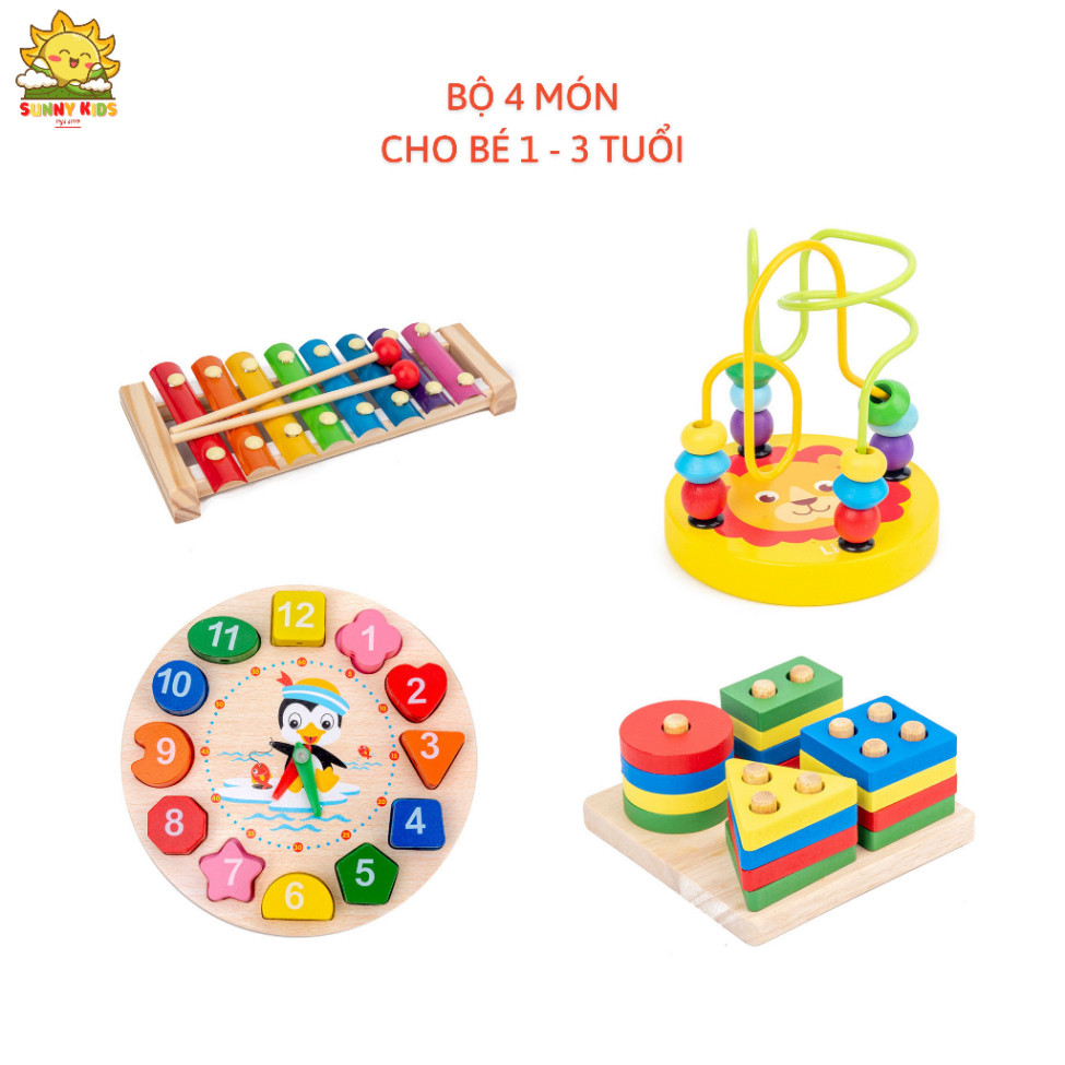 Combo Đồ Chơi Gỗ 7 Món, Bộ Đồ Chơi Gỗ Thông Minh Giúp Phát Triển Kỹ Năng Cho Bé, Chất Gỗ Tự Nhiên An Toàn - Sunny Kids