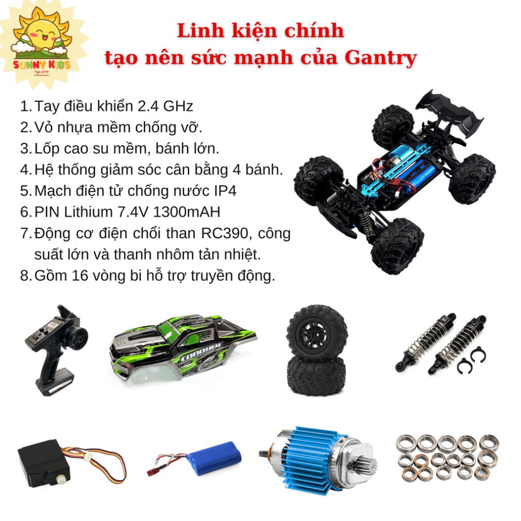 Xe Địa Hình Điều Khiển Từ Xa JJRC Q132 CONQUER, 1:16, Chức Năng Cao cấp, 38km/h, 80m, Drift, Off-road - Sunny Kids