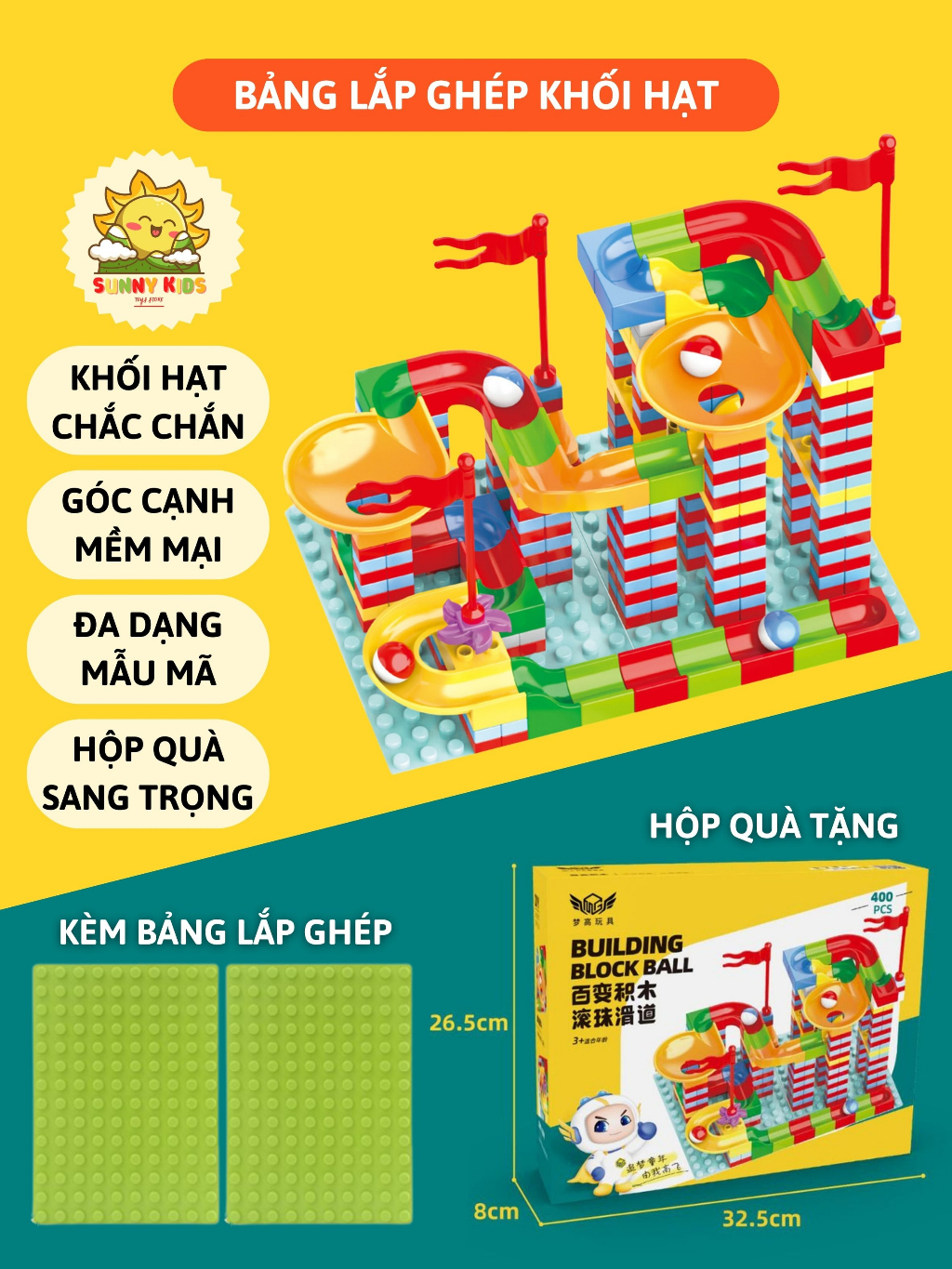 Bộ Đồ Chơi Lắp Ghép Hình Khối, Hộp Quà Tặng Cho Bé, Đồ Chơi Thông Minh Montessori, Chất Liệu Nhựa Cao Cấp - Sunny Kids