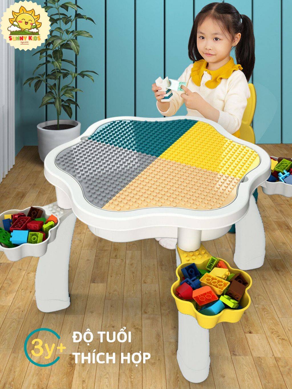 Bộ Bàn xếp hình Hoa Mai, kích thước siêu lớn, chắc chắn, đa năng, siêu đẹp, Đồ chơi khối lắp ráp thông minh - Sunny Kids