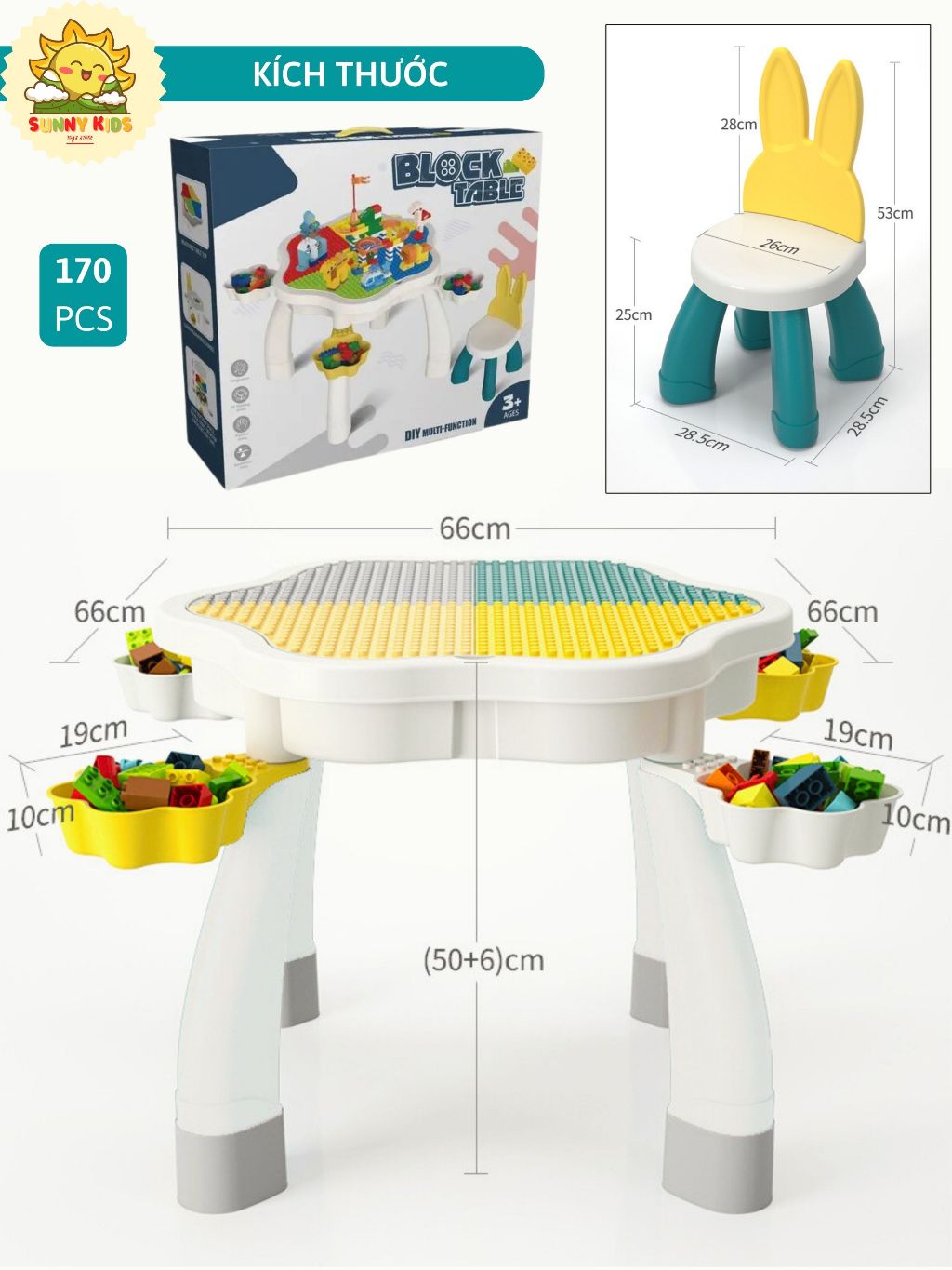 Bộ Bàn xếp hình Hoa Mai, kích thước siêu lớn, chắc chắn, đa năng, siêu đẹp, Đồ chơi khối lắp ráp thông minh - Sunny Kids