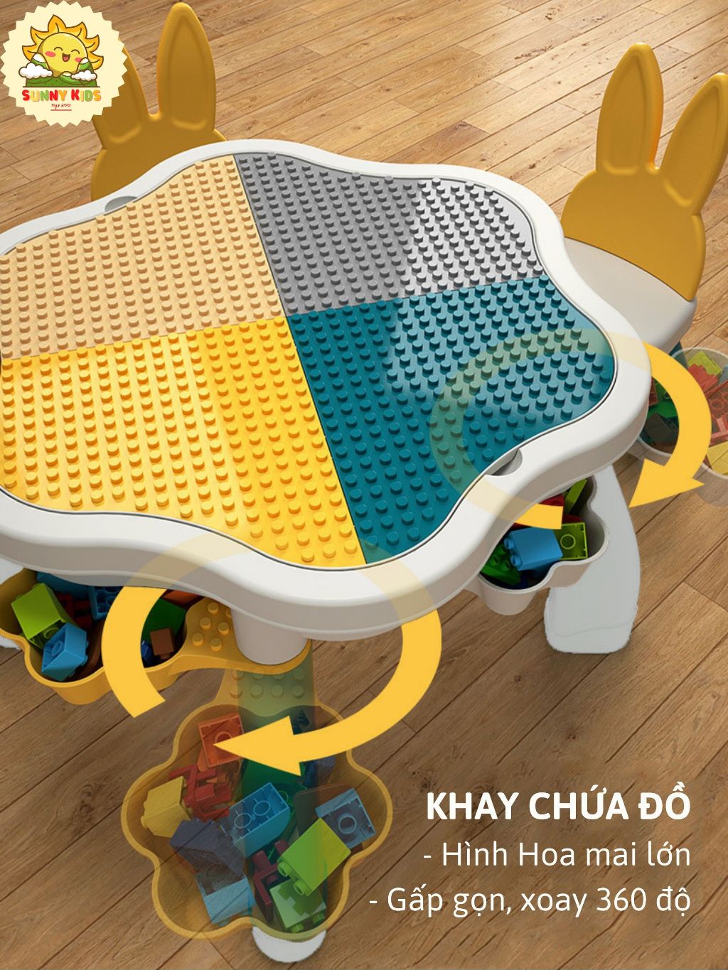 Bộ Bàn xếp hình Hoa Mai, kích thước siêu lớn, chắc chắn, đa năng, siêu đẹp, Đồ chơi khối lắp ráp thông minh - Sunny Kids