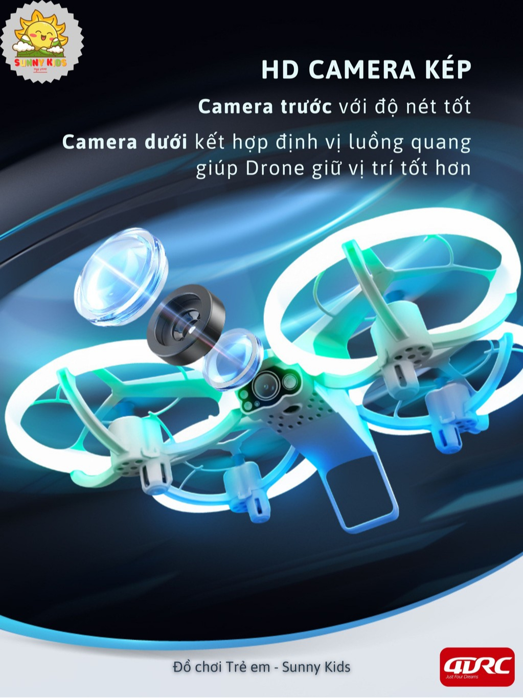 Đồ Chơi Drone 2 Camera HD 4DRC V33, Đèn Led Đẹp Mắt, Vỏ Bảo Vệ Cánh, Điều Khiển Trực Tiếp Từ Điện Thoại - Sunny Kids