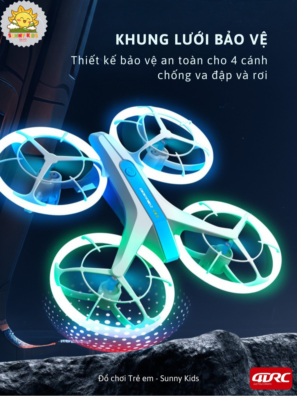 Đồ Chơi Drone 2 Camera HD 4DRC V33, Đèn Led Đẹp Mắt, Vỏ Bảo Vệ Cánh, Điều Khiển Trực Tiếp Từ Điện Thoại - Sunny Kids