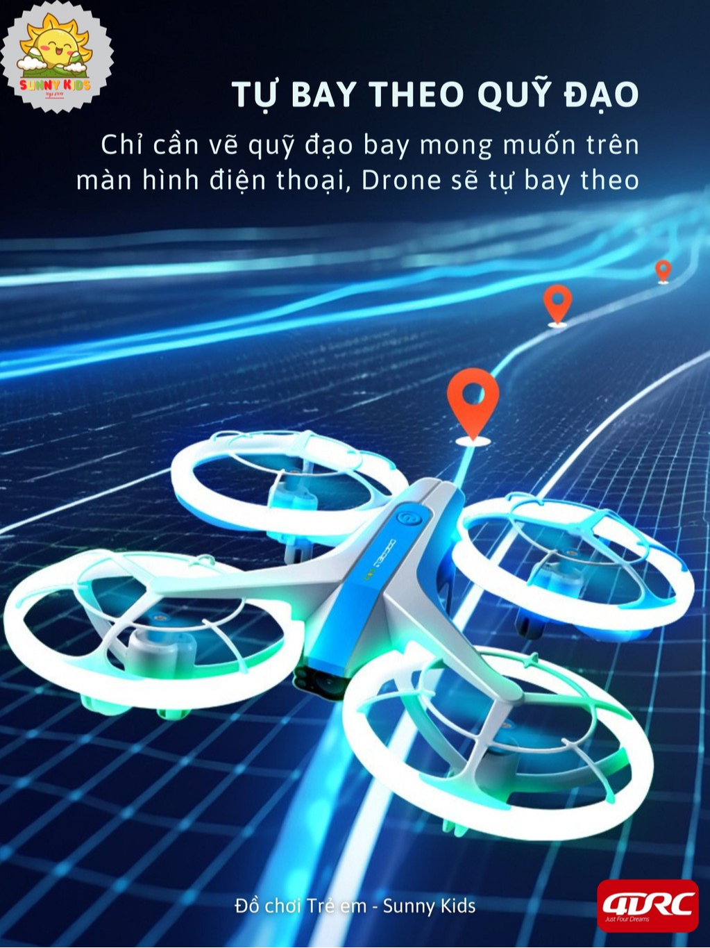 Đồ Chơi Drone 2 Camera HD 4DRC V33, Đèn Led Đẹp Mắt, Vỏ Bảo Vệ Cánh, Điều Khiển Trực Tiếp Từ Điện Thoại - Sunny Kids