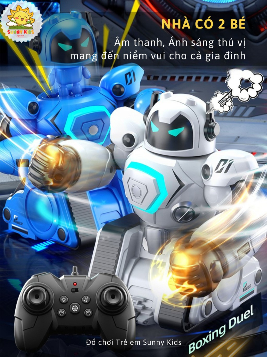Bộ 2 Robot Đồ Chơi Điều Khiển Từ Xa R30 - Đấm Bốc, Đá Bóng Hấp Dẫn Cho 2 Bé - Nhựa ABS Cao Cấp, Bền Chắc - Sunny Kids