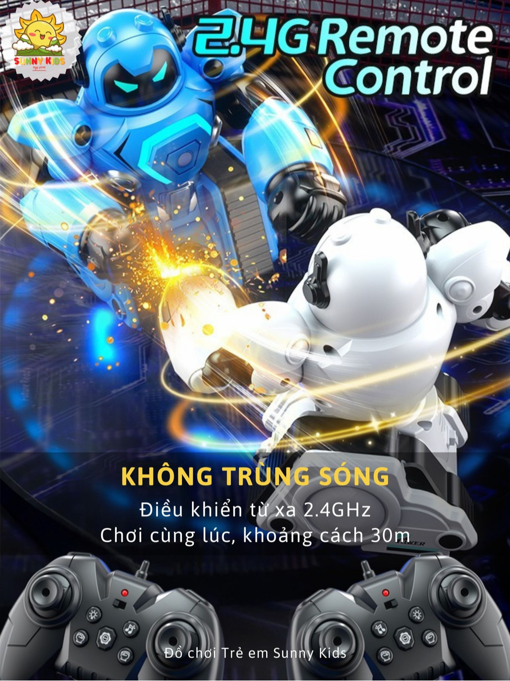 Bộ 2 Robot Đồ Chơi Điều Khiển Từ Xa R30 - Đấm Bốc, Đá Bóng Hấp Dẫn Cho 2 Bé - Nhựa ABS Cao Cấp, Bền Chắc - Sunny Kids