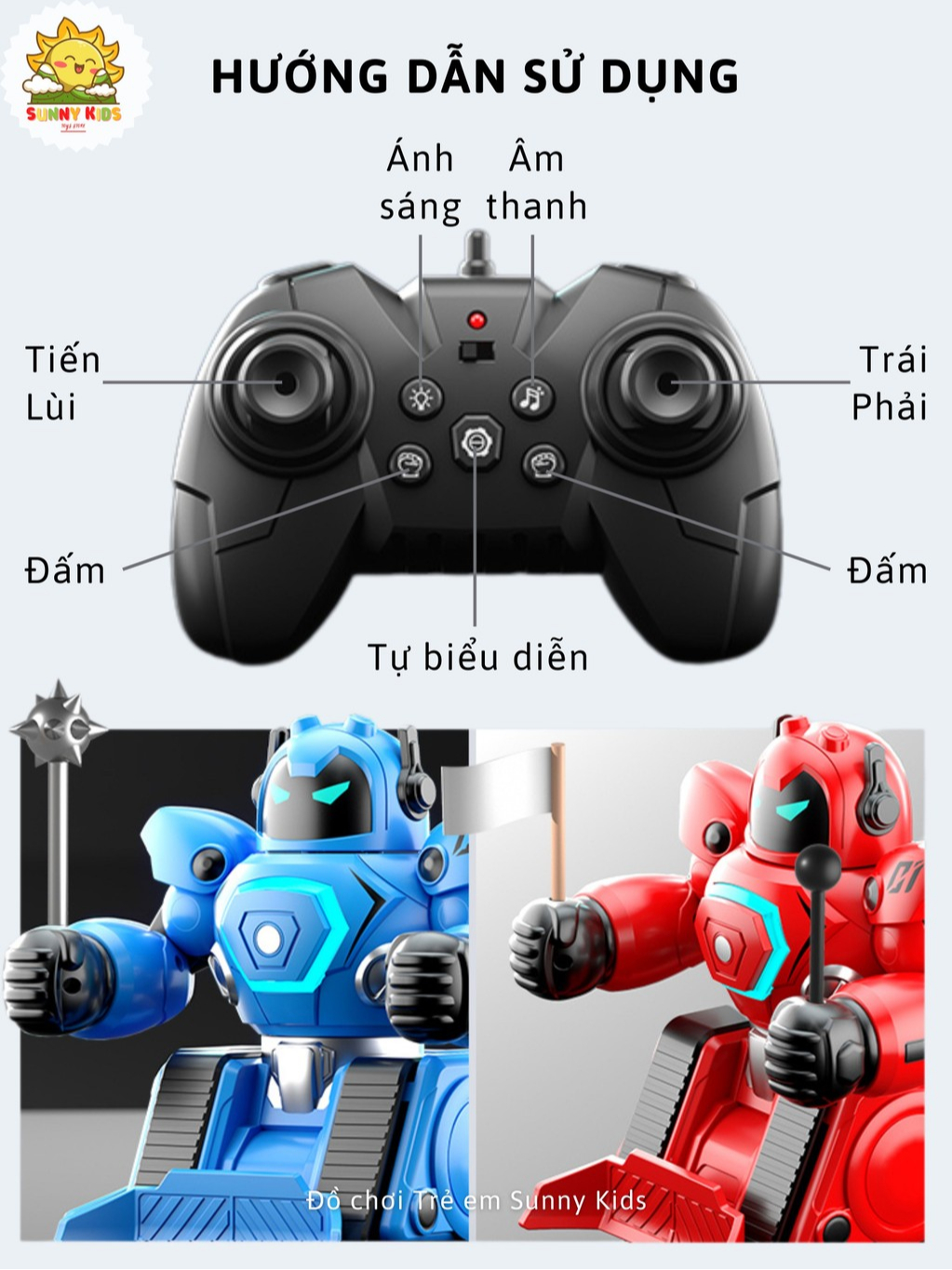 Bộ 2 Robot Đồ Chơi Điều Khiển Từ Xa R30 - Đấm Bốc, Đá Bóng Hấp Dẫn Cho 2 Bé - Nhựa ABS Cao Cấp, Bền Chắc - Sunny Kids