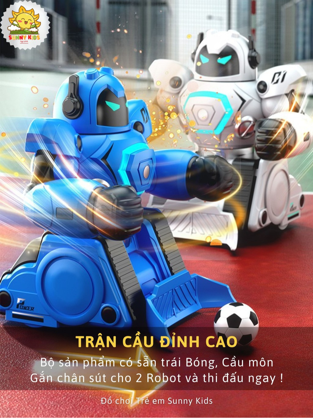 Bộ 2 Robot Đồ Chơi Điều Khiển Từ Xa R30 - Đấm Bốc, Đá Bóng Hấp Dẫn Cho 2 Bé - Nhựa ABS Cao Cấp, Bền Chắc - Sunny Kids