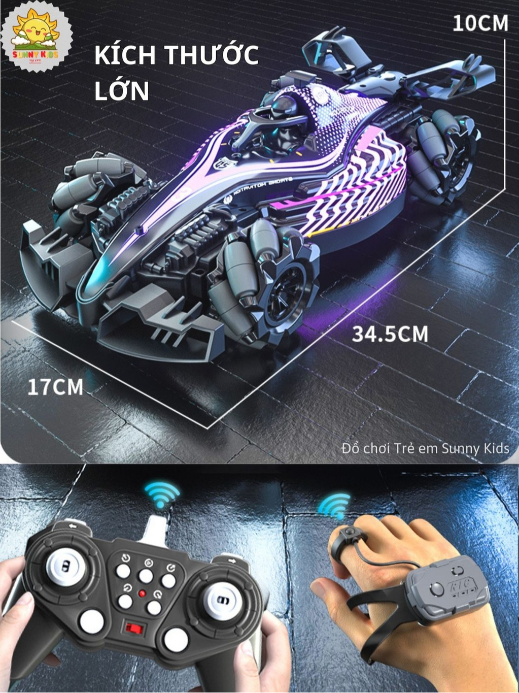 JJRC Q186 Xe Điều Khiển Từ Xa Kích Thước Lớn, Dài 35cm, 45 Phút, Di Chuyển 8 Hướng, Âm Nhạc, Nhiều Đèn Led - Sunny Kids
