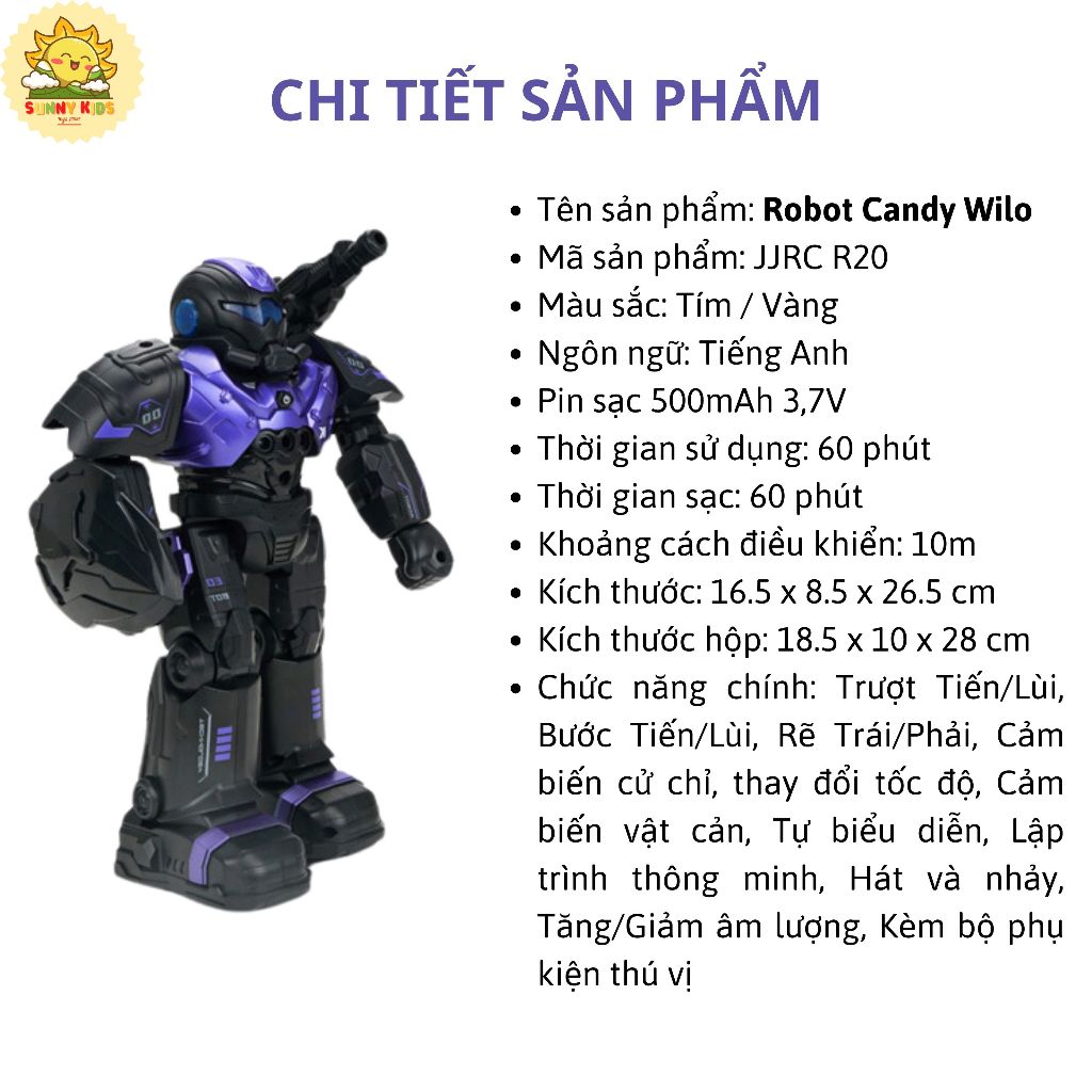 Robot Điều Khiển Từ Xa CADY Wilo JJRC R20, Di chuyển linh hoạt, Cảm biến cử chỉ, Đồ chơi Robot thông minh - Sunny Kids