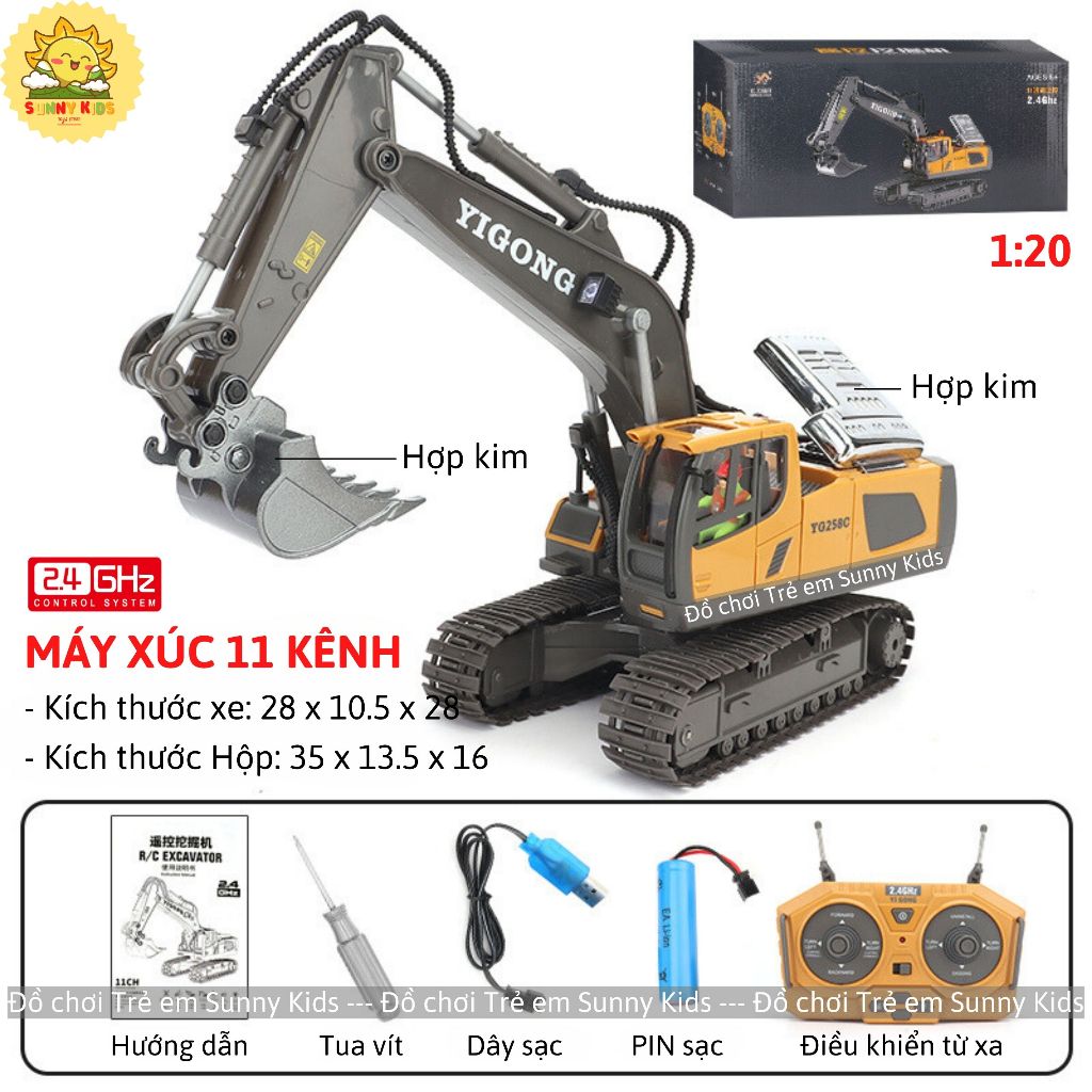 Xe Máy Xúc Đồ Chơi Điều Khiển Từ Xa 11 kênh, Nhiều Chức Năng Tự Động, Phát Nhạc, Gàu Đào Hợp Kim, PIN sạc - Sunny Kids