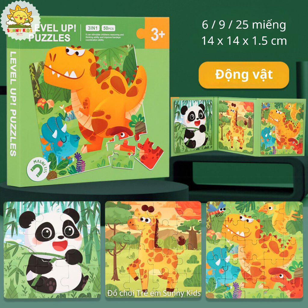 Đồ Chơi Gỗ Thông Minh Tranh Ghép Hình 3 in 1, Đồ Chơi Trí Tuệ Cho Bé Từ 1-3 Tuổi, Sách Ghép Tranh 3 Cấp Độ - Sunny Kids