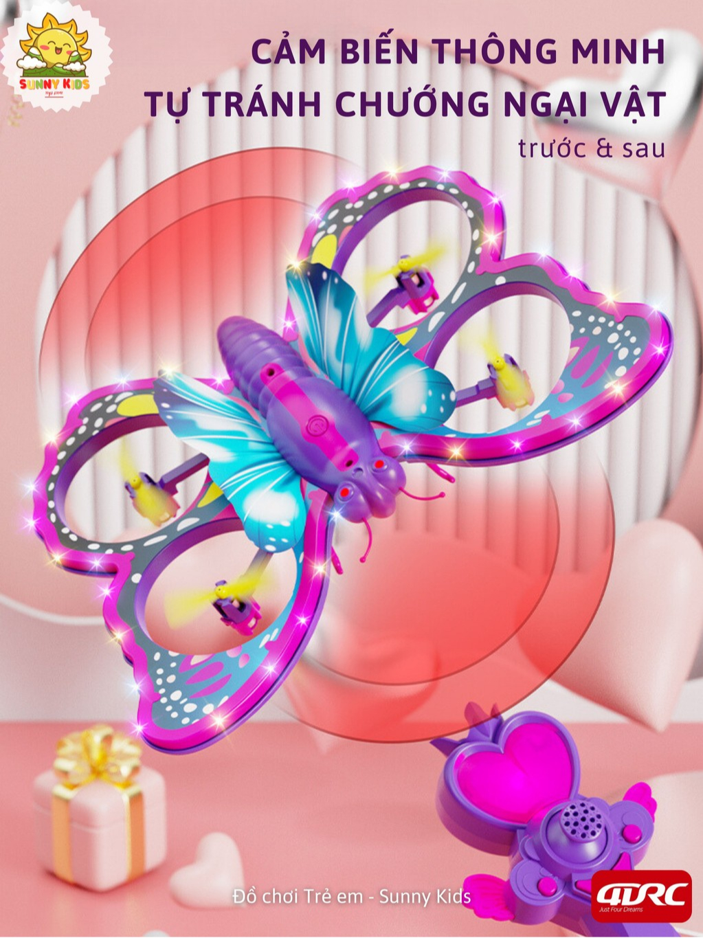 Drone 4DRC V40, Đồ Chơi Cho Bé Gái Hình Dáng Butterfly, Kích Thước Lớn, Điều Khiển Cảm Biến Chuyển Động - Sunny Kids