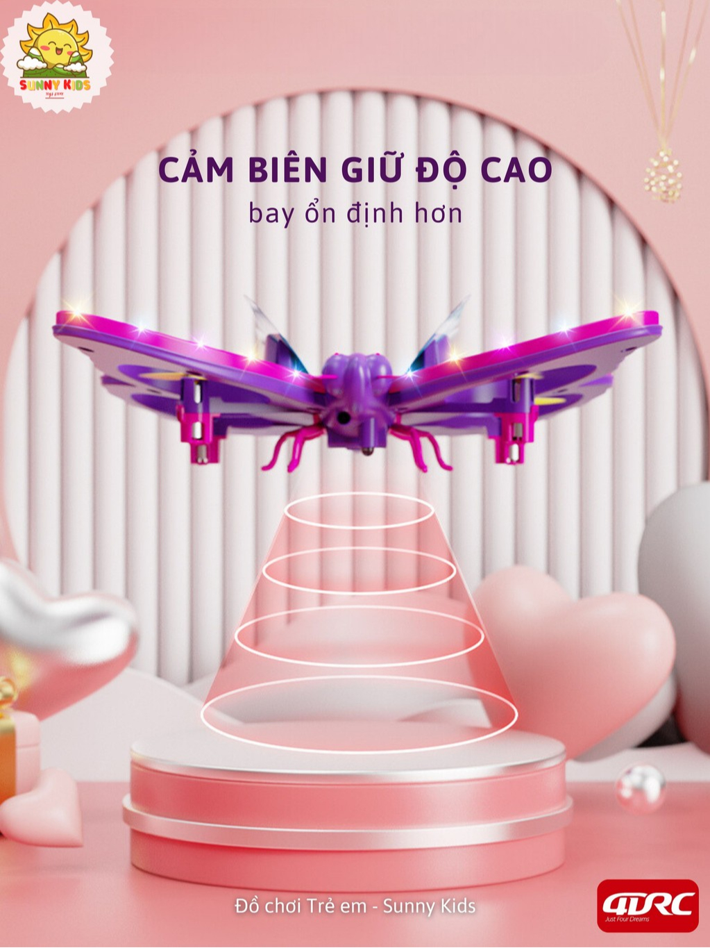 Drone 4DRC V40, Đồ Chơi Cho Bé Gái Hình Dáng Butterfly, Kích Thước Lớn, Điều Khiển Cảm Biến Chuyển Động - Sunny Kids