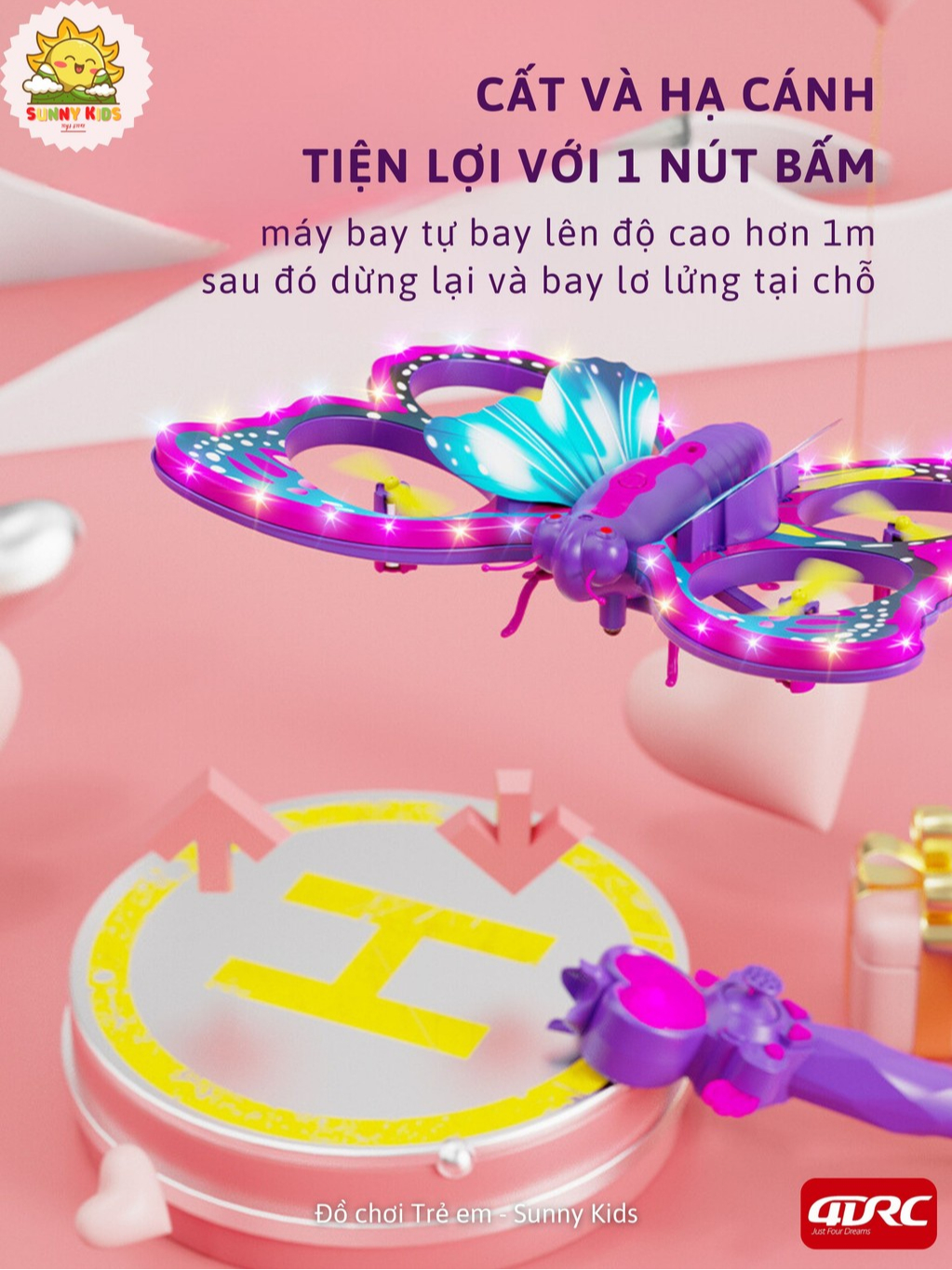 Drone 4DRC V40, Đồ Chơi Cho Bé Gái Hình Dáng Butterfly, Kích Thước Lớn, Điều Khiển Cảm Biến Chuyển Động - Sunny Kids